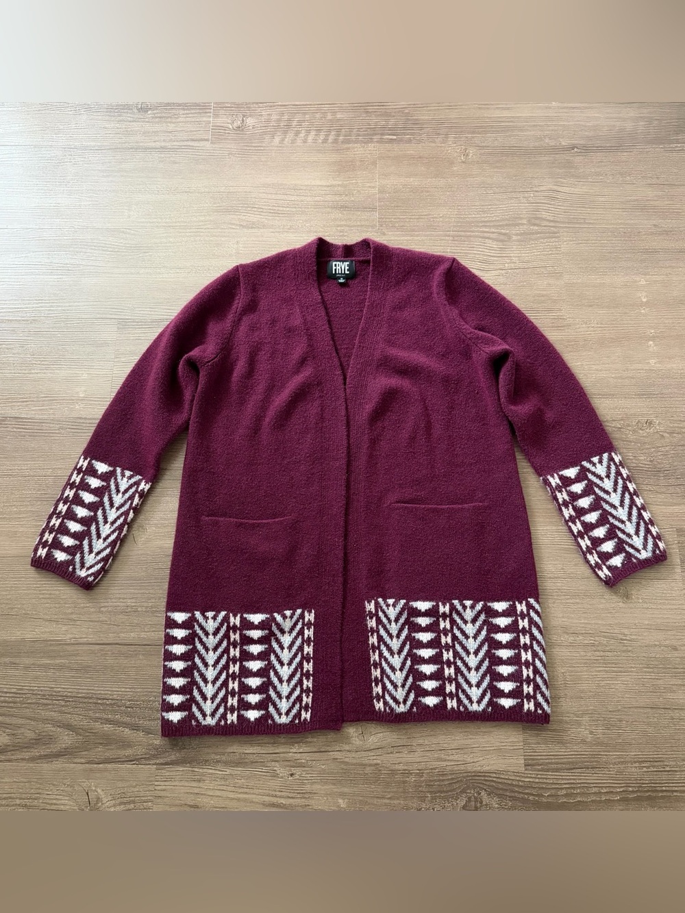 Frye The Cozy Cardigan M Oxblood Burgundy Southwestern Geometric